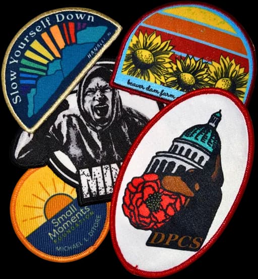 Dye-sublimated patches with vibrant full-color designs and photographic images