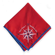 Custom embroidered neckerchiefs and bandanas for scouting organizations and motorcycle clubs