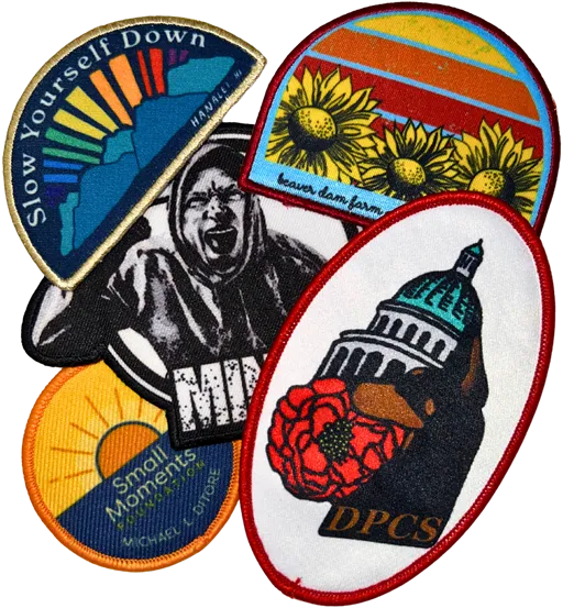 Dye-sublimated patches with vibrant full-color designs and photographic images